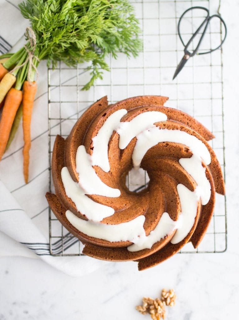 Carrot bundt cake with honey and cream cheese icing