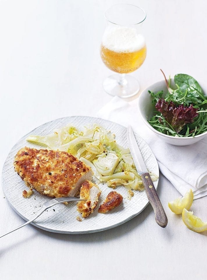 Chicken schnitzels with quick fennel and apple sauerkraut