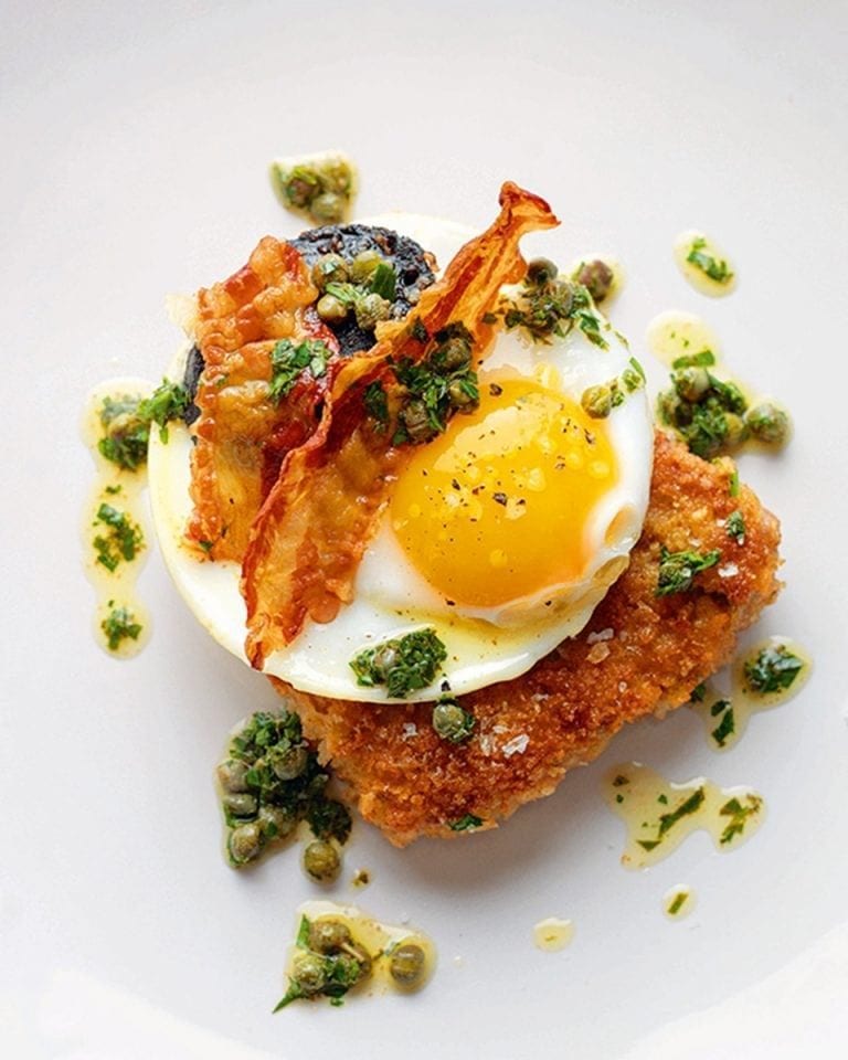 Tom Kerridge’s pork schnitzel with ‘executive’ fried duck egg