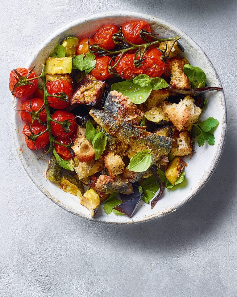 Mediterranean vegetable and sardine salad