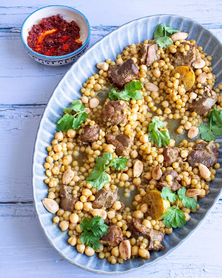 Moroccan lamb stew with giant couscous 