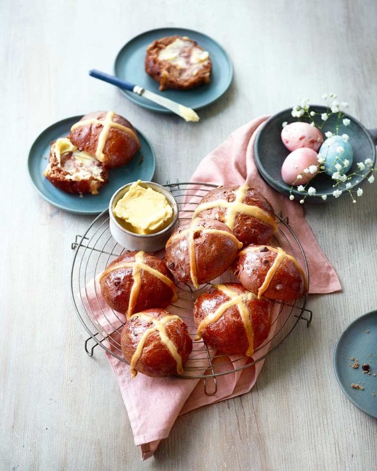Chocolate and peanut butter hot cross buns