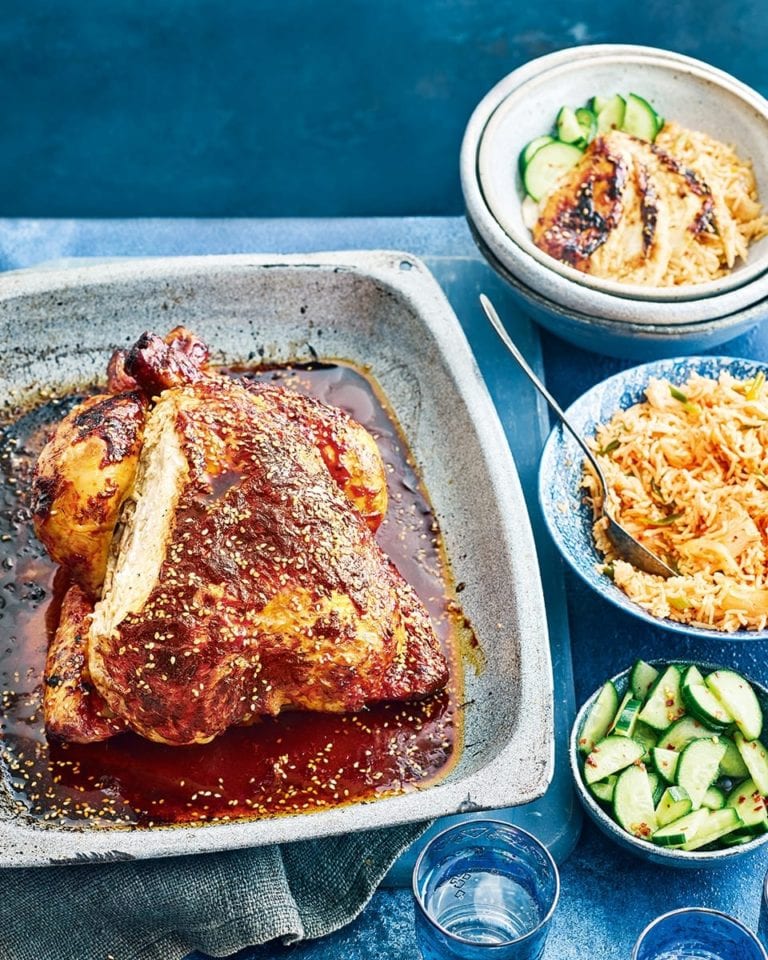 Korean-spiced roast chicken with kimchi fried rice