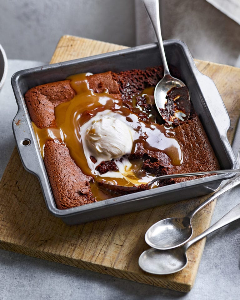 Salted caramel brownie pudding